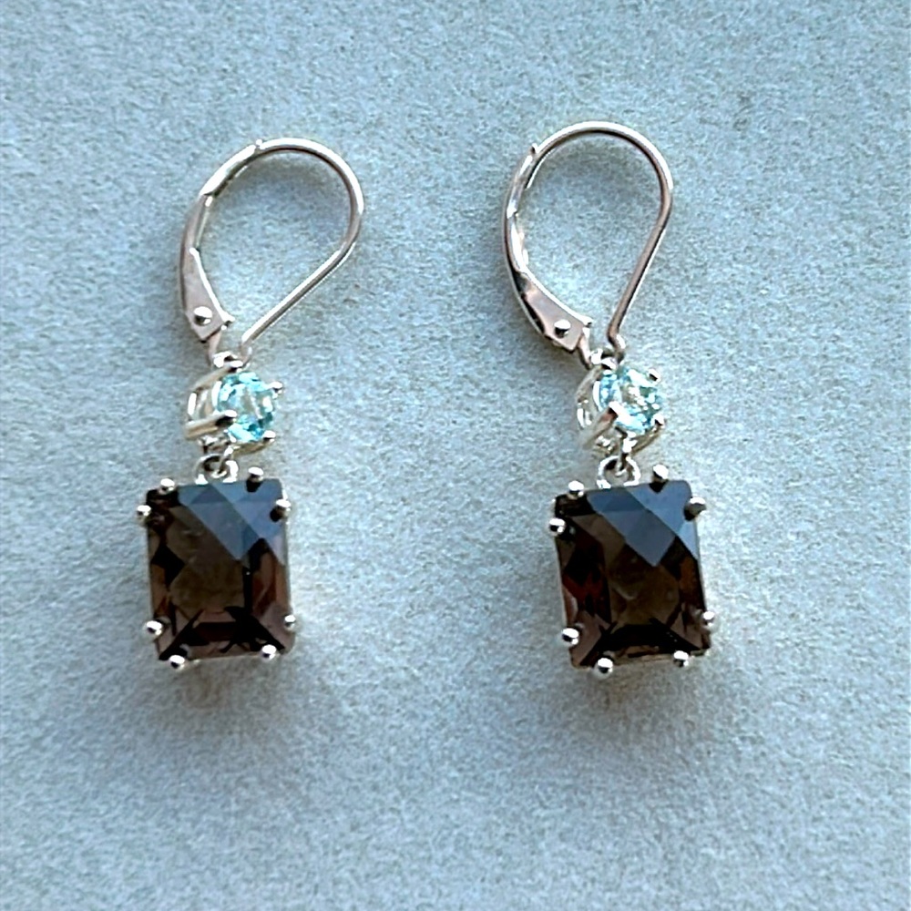 Ross Simon Smokey Quartz Aquamarine earrings - Picture 6 of 8